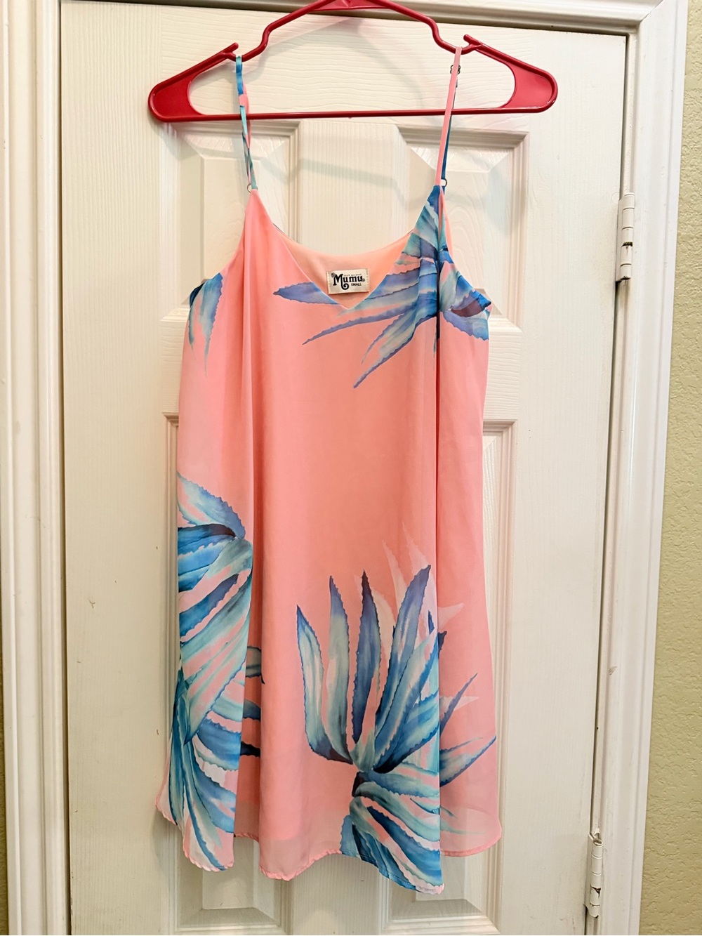 Show Me Your MuMu Pink Dress with Blue Watercolor Leaf Print